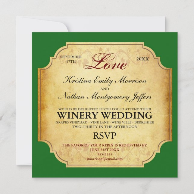 Vintage Champagne Winery Wedding bjudande Inbjudningar (Framsida)