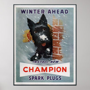 Vintage Champion Spark Plugs and Poster