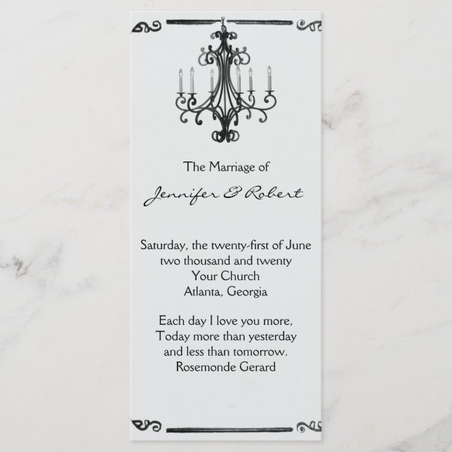 Vintage Chandelier-Bröllopsprogram Program (Framsida)