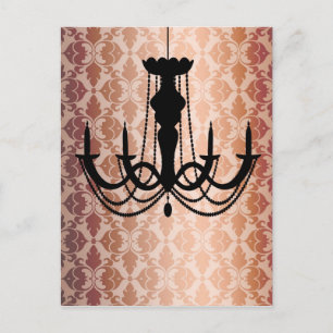 Vintage Chandelier Damask Vykort