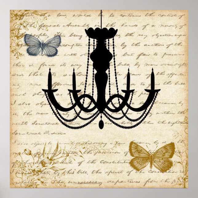 Vintage Chandelier med Butterflies Poster (Framsidan)