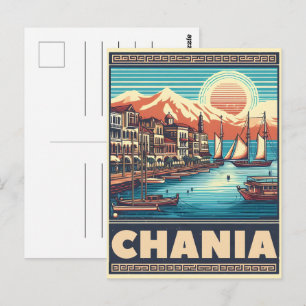Vintage Chania Stad Kreta Grekland semester Vykort