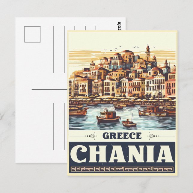 Vintage Chania Stad Kreta Grekland semester Vykort (Fram/baksida)