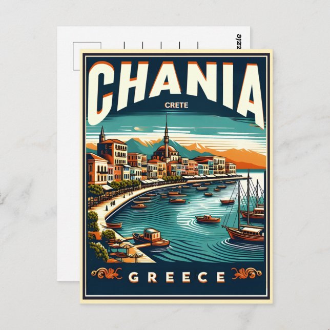 Vintage Chania Stad Kreta Grekland semester Vykort (Fram/baksida)