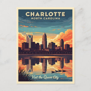 Vintage charCharlotte North Carolina skyline Vykort