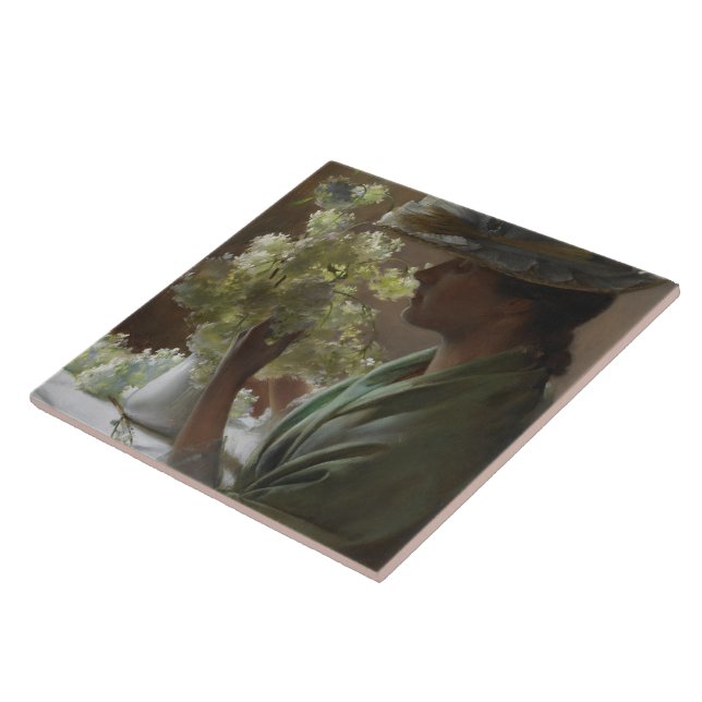 Vintage Charles Courtney Curran Dam med Bouqu Kakelplatta (Sidan)