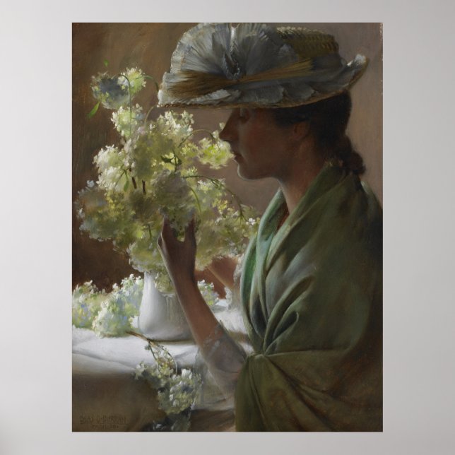 Vintage Charles Courtney Curran Dam med Bouqu Poster (Framsidan)