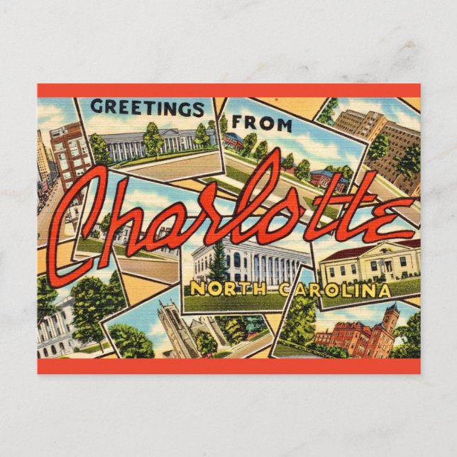 Vintage Charlotte NC vykort (Framsida)