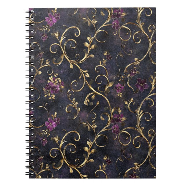Vintage Charm Guld Blommig  Anteckningsbok (Framsidan)