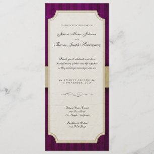 Vintage Charm Ivory & Eggplant Monogram Bröllop Inbjudningar