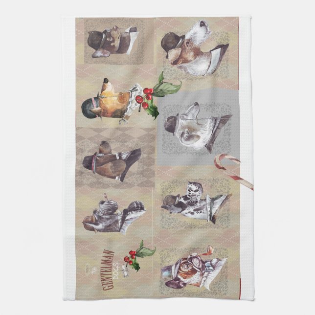 🐾 Vintage Charm of “The Gentleman Dogs”! 🐾 Kökshandduk (Vertikal)