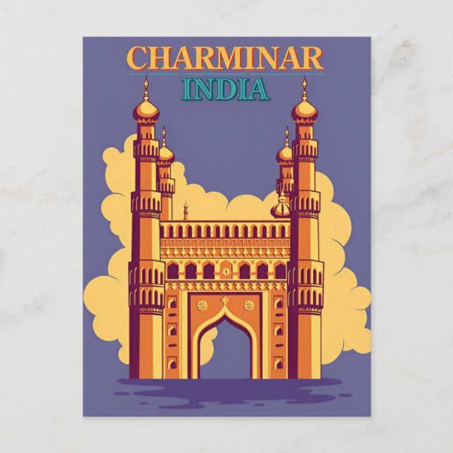 Vintage Charminar, Indien Travel vattenfärgsreflek Vykort (Framsida)