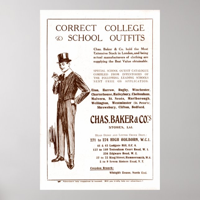 Vintage Chas Baker Clothing Ad från 1920 Poster (Framsidan)