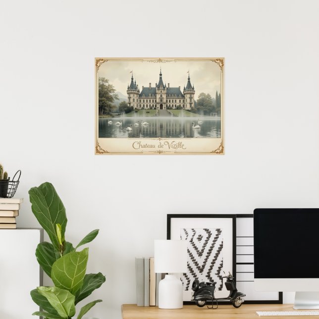 Vintage Château de Vizille Frankrike Ligcape Art Poster (Hemmakontoret)