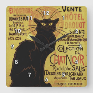 Vintage Chatta Noir, Vente Hôtel Drouot Steinlen Fyrkantig Klocka