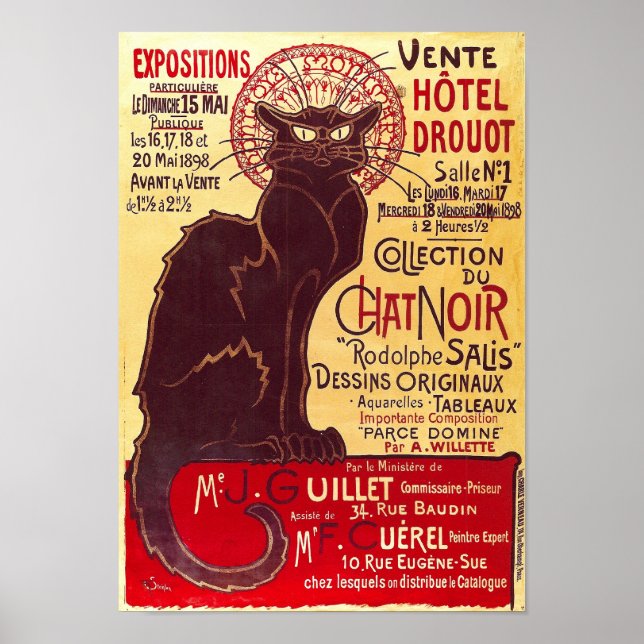 Vintage Chatta Noir, Vente Hôtel Drouot Steinlen Poster (Framsidan)