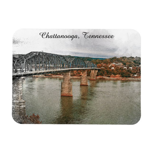 Vintage Chattanooga, Tennessee Walnut Bridge Magnet (Horisontell)