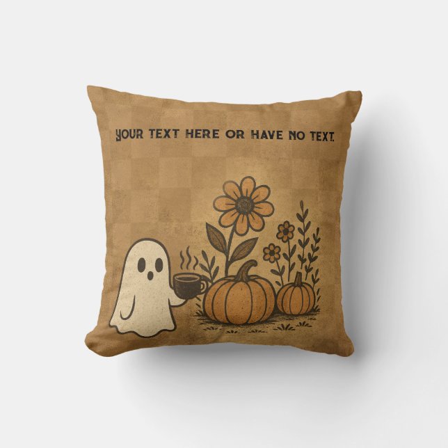 Vintage Checkerboard Ghost Fall Pumpkin Coffee Kudde (Framsida)