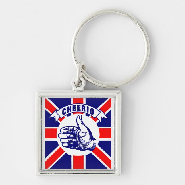 Vintage Cheerio Fyrkantig Silverfärgad Nyckelring (Framsidan)