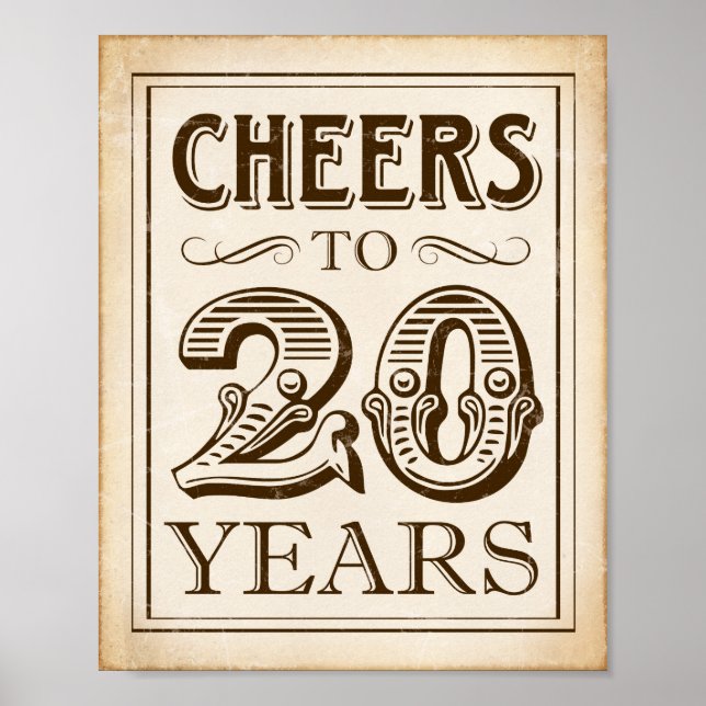 Vintage CHEERS TO 20 YARS Sign Print Poster (Framsidan)