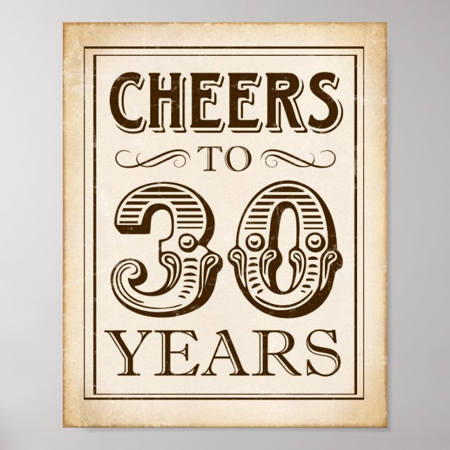 Vintage CHEERS TO 30 YARS Sign Print Poster (Framsidan)