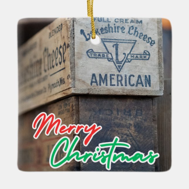 Vintage Cheese Label Julgransprydnad Keramik (Framsida)