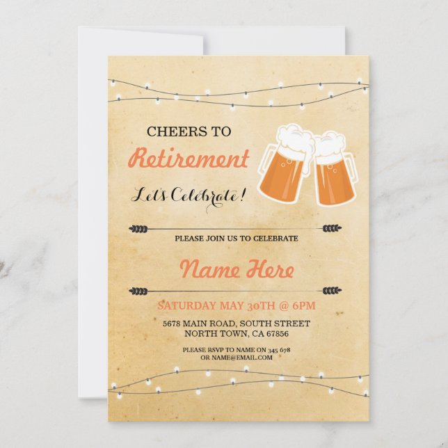 Vintage Chef för Pension-Öl-Inbjudan Inbjudningar (Framsida)