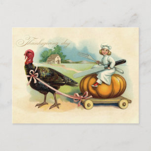 Vintage Chef Riding på Giant Pumpkin Thanksgiving Vykort