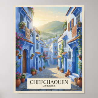 Vintage Chefchaouen Marocko Reseposter Poster