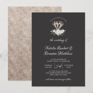 Vintage Cherish Blommigt Diamond Bouquet Bröllop Inbjudningar