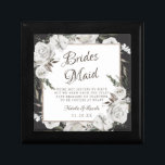 Vintage Cherish Bridesmaid Quote Personlig Minnesask<br><div class="desc">Vintage Cherish White Blommigt & Ro Guld målade Rosor och blommor. En Vintage Classic and Elegant look, och många Grått, Ivory White, Ro Guld, Dusty Rosa, Gräs Grönt och Grått löv och löv. Med handmålad Blommigt inslag, Vintage Classic Script Typsnitt och Elegant Ro Guld Foil Geometric Square Glitter på en...</div>