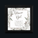 Vintage Cherish Flower Girl Quote Personlig Minnesask<br><div class="desc">Vintage Cherish White Blommigt & Ro Guld målade Rosor och blommor. En Vintage Classic and Elegant look, och många Grått, Ivory White, Ro Guld, Dusty Rosa, Gräs Grönt och Grått löv och löv. Med handmålad Blommigt inslag, Vintage Classic Script Typsnitt och Elegant Ro Guld Foil Geometric Square Glitter på ett...</div>