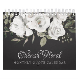 Vintage Cherish White Blommigt Din Anpassningsbar Kalender