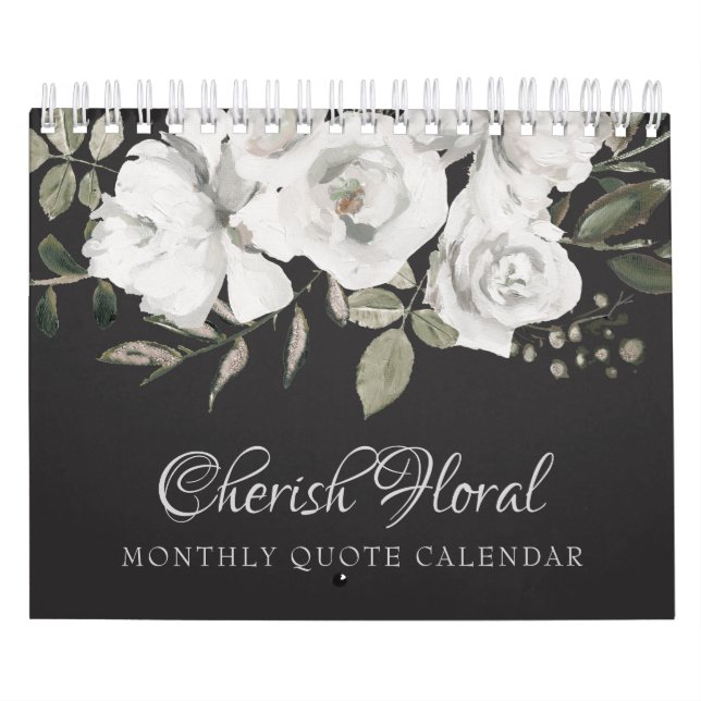 Vintage Cherish White Blommigt Din Anpassningsbar  Kalender (Omslag)