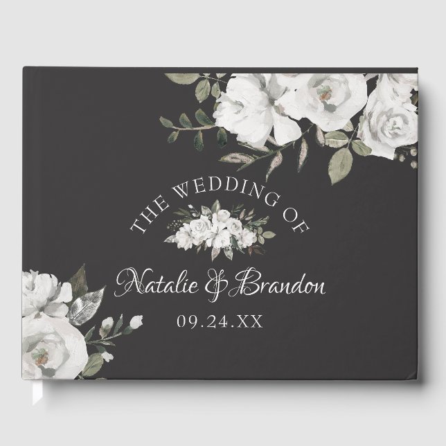 Vintage Cherish White Blommigt & Ro Guld Bröllop Gästböcker (Framsida)