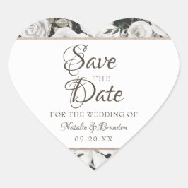 Vintage Cherish White Blommigt & Ro Spara datum Hjärtformat Klistermärke