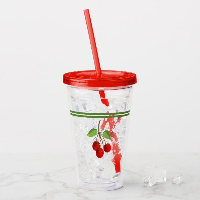 Vintage Cherries Acrylic Tumbler Take Away Mugg (Framsida Ice)