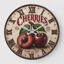 Vintage Cherries Rustic Farm Fresh Fruit Market Stor Klocka