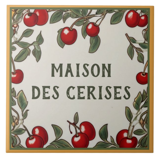 Vintage Cherry Anpassningsbar House Namn Plate Pla Kakelplatta (Framsidan)