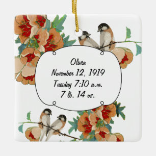 Vintage Cherry Blommar Baby Record Keepsak Julgransprydnad Keramik