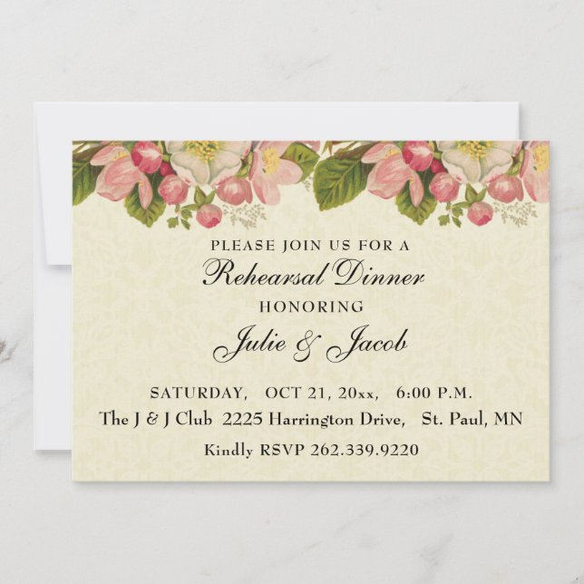 Vintage Cherry Blommar Bröllop Rehearsal Dinner Inbjudningar (Framsida)