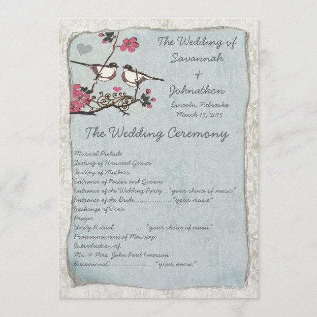 Vintage Cherry Blommar Chickadee Damask Program (Framsida)