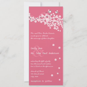 Vintage Cherry Blommar Chickadee Damask Wedding Inbjudningar