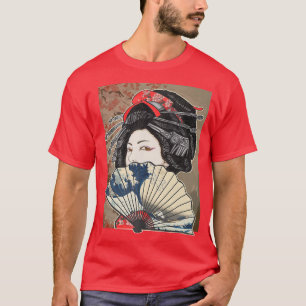 Vintage Cherry Blommar Japansk Geisha Girl T Shirt