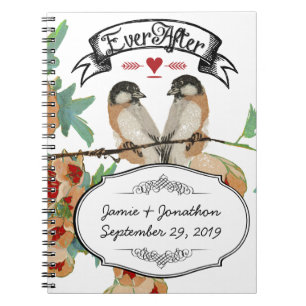 Vintage Cherry Blommar Love Bird Peach Mint Anteckningsbok Med Spiral