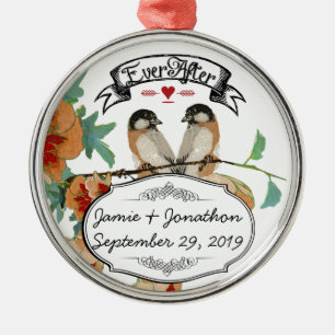 Vintage Cherry Blommar Love Bird Peach Mint Julgransprydnad Metall