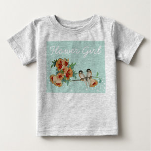 Vintage Cherry Blommar Love Bird Peach Mint Tee Shirt