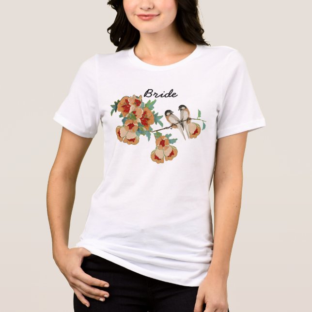 Vintage Cherry Blommar Love Bird Tee (Framsida)