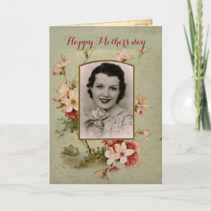 Vintage Cherry Blommar Lycklig Mors dag Anteckningskort