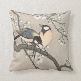 Vintage Cherry Blommar och fågelmålning Kudde